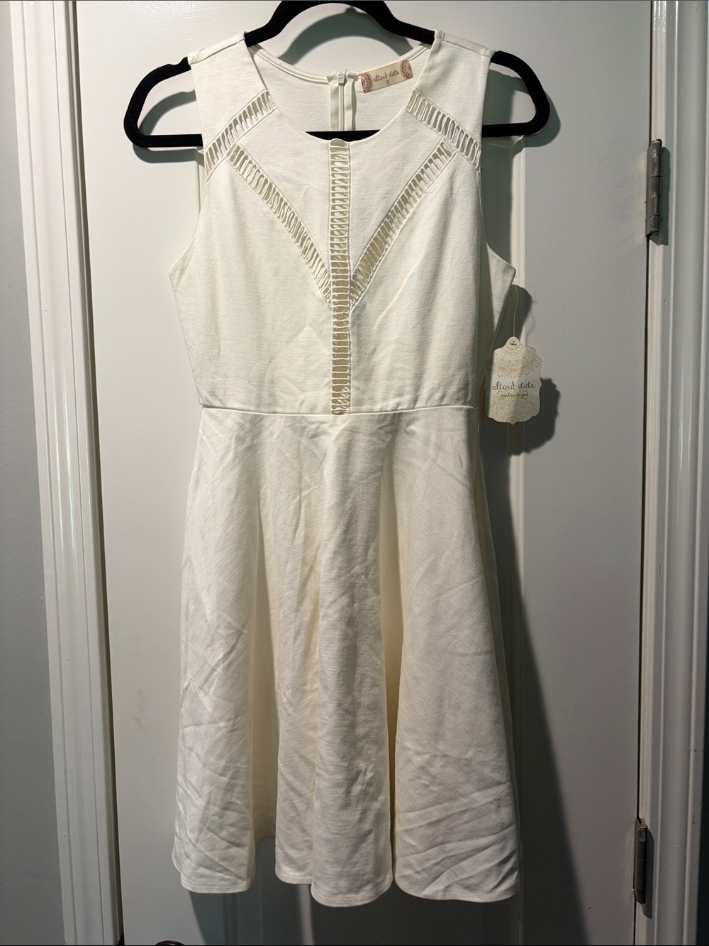Altar'd State Ivory Midi Dress with Ladder Trim